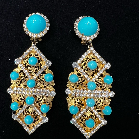 Kenneth Jay Lane (KJL) Gold & Turquoise Statement Earrings